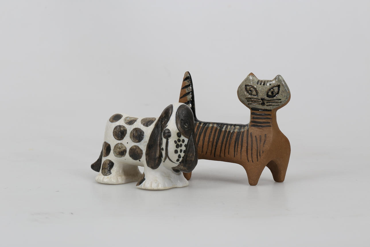 FIGURINER, stengods, 2 stycken, Katt och Hund, Lisa Larson, Gustavsberg.
