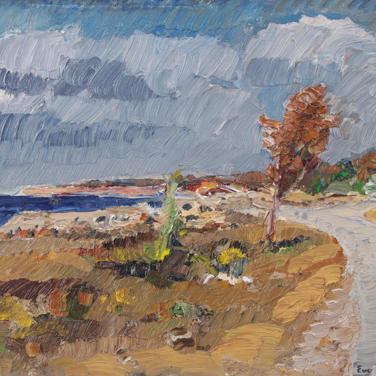 EVA RUNDLÖF. Olja på pannå, 2 st. Landskapsmotiv, signerade och daterade.