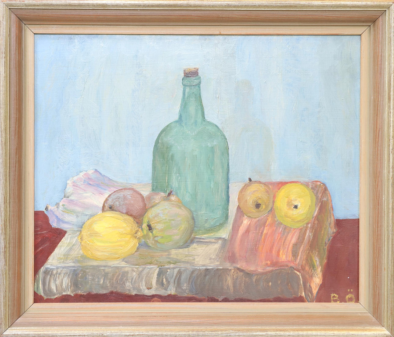 OIDENTIFIERAD KONSTNÄR. Bodegón, óleo sobre tabla, firmado B.Ö.