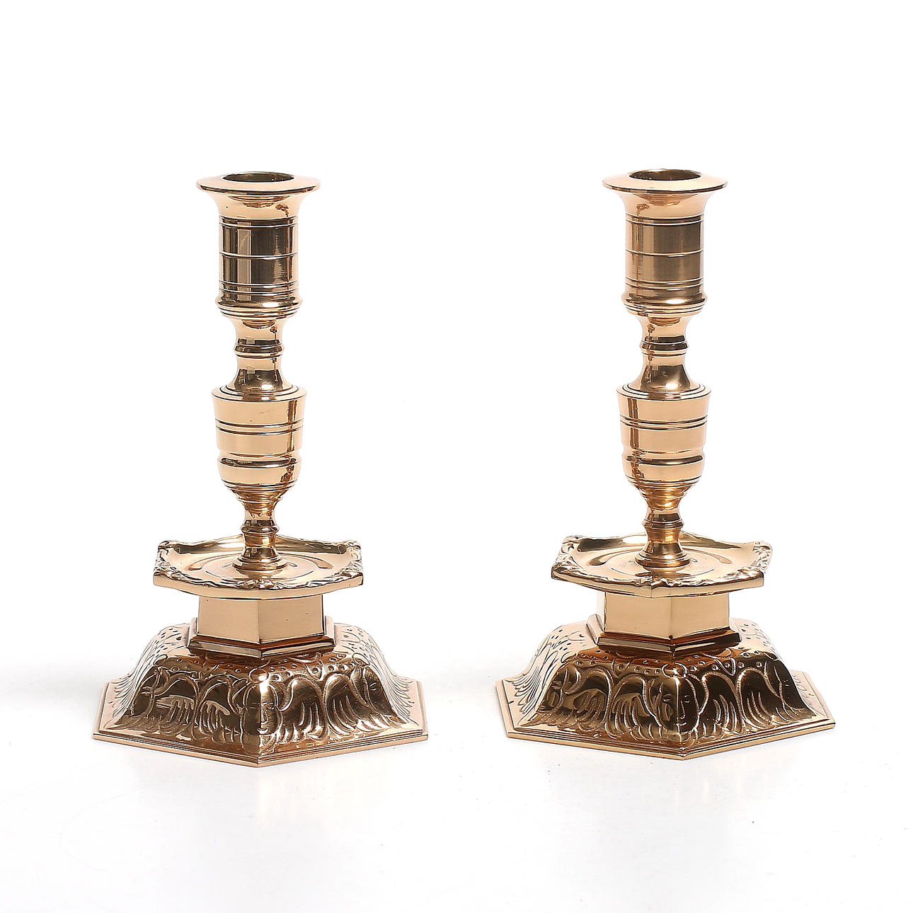 LJUSSTAKAR, 1 par, mässing, barockstil, Ystad metall.