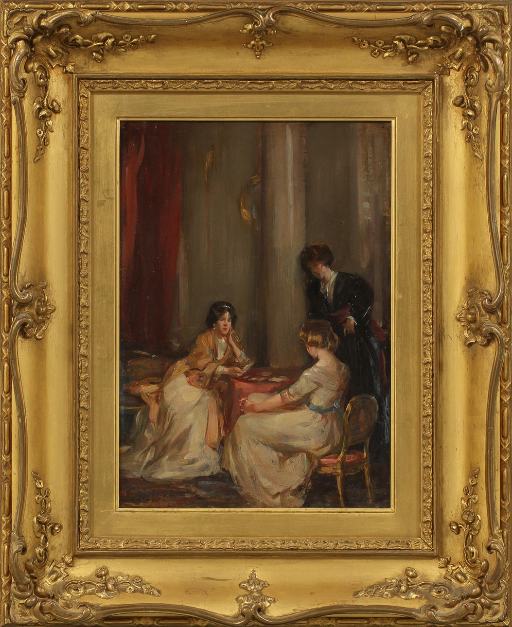 RICHARD HOPE. Skiss till "The Fortune teller". Olja på pappannå, signerad.