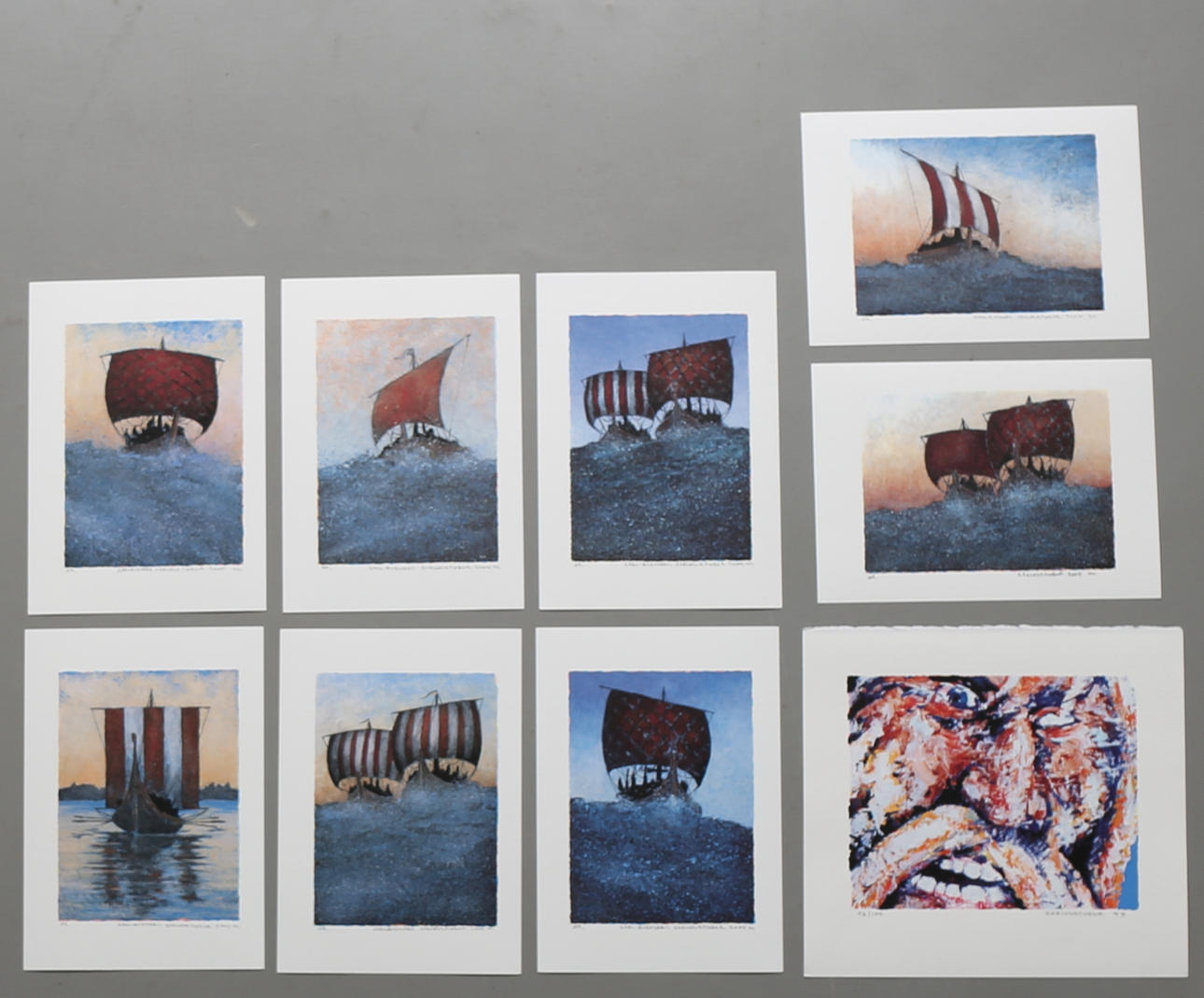 CARL-RICKARD CARLENSTIERNA. Färglitografier, 9 st, vikingamotiv, signerade, daterade 1997 och 2005 samt numrerade 56/100 och EA.