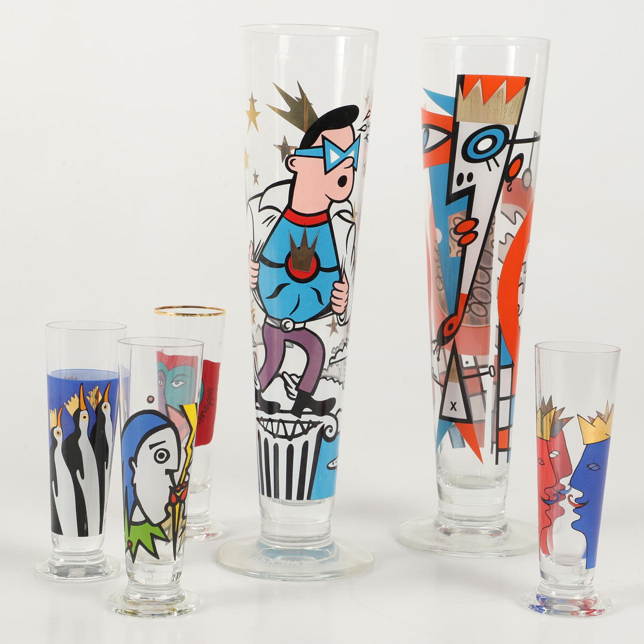 19 Bier- und Schnapsgläser, Ritzenhoff, Deutschland.