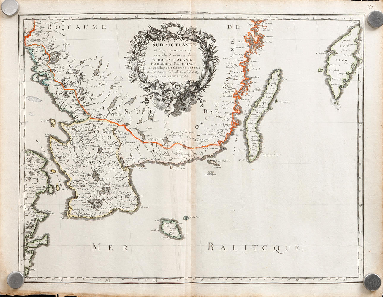 KORT OVER SKÅNE, HALLAND, BLEKINGE, Sanson ca 1660.