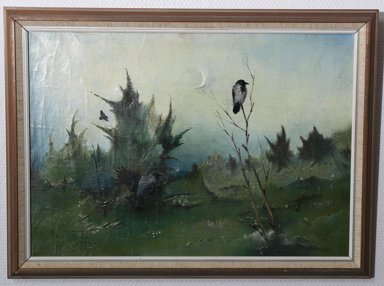 BROR THURE. Olja på duk, Fåglar i natten, signerad, daterad 1979.