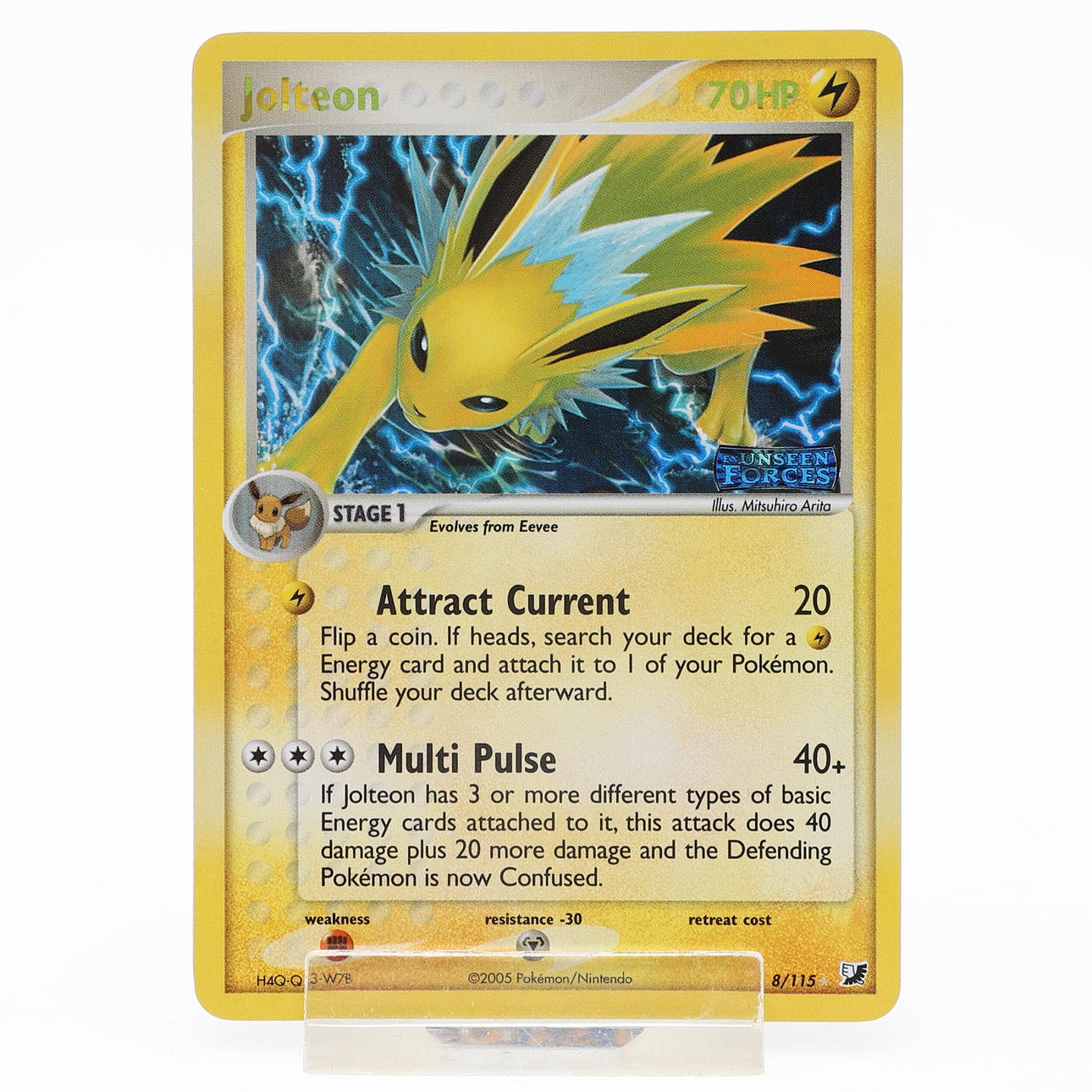 COLLECTOR CARD, Pokemon, Jolteon 8/115 Reverse Holo.