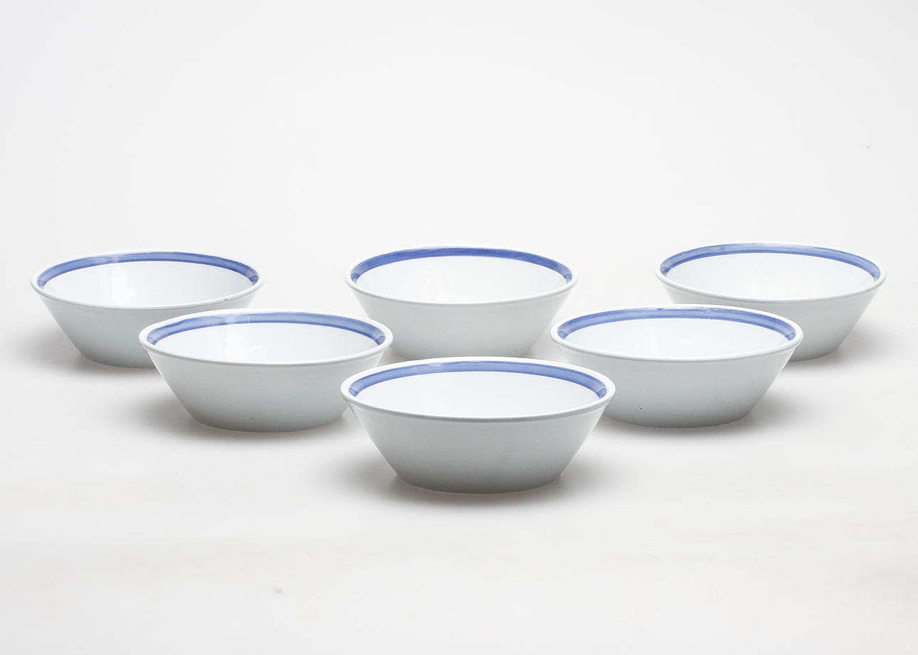 SKÅLAR, 6 st, flintgods, "Blått Band", Gefle.