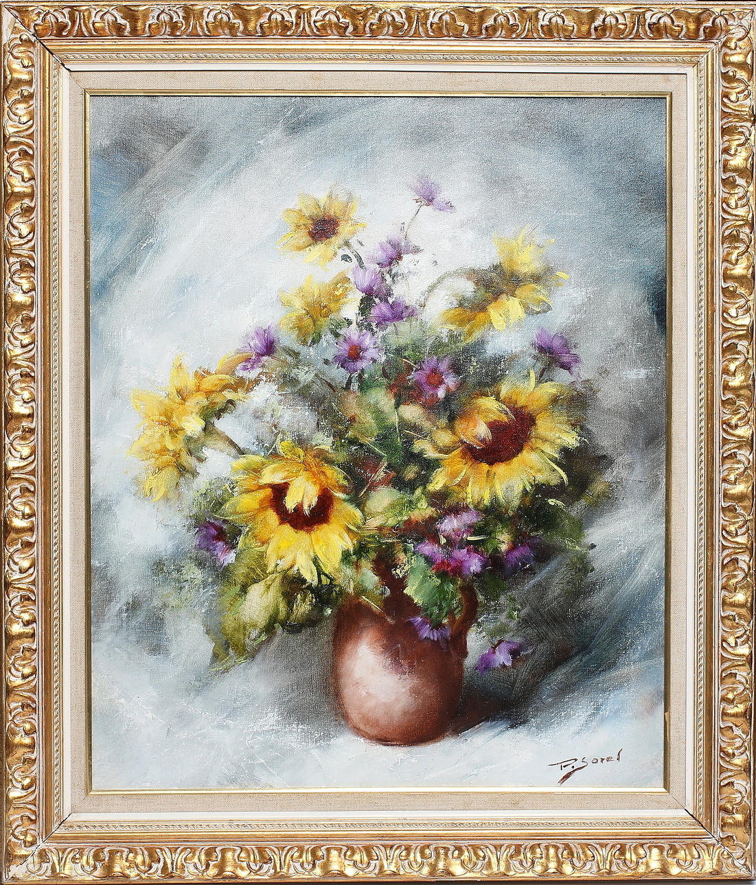 PIERRE SOREL. Flower still life, oil on canvas, signed. Art