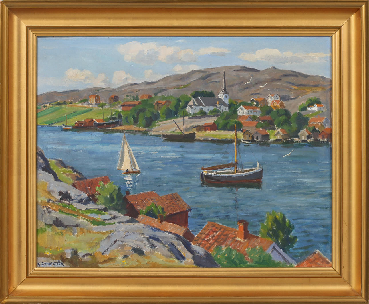 GUNNAR ZETTERSTRÖM. Kustmotiv med båt, olja på duk, signerad G Zetterström.