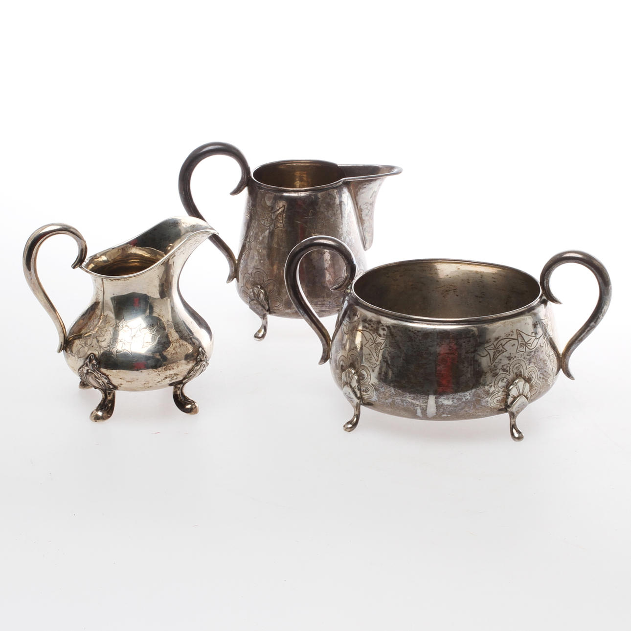 SOCKERSKÅL, GRÄDDKANNOR, 2 st, silver, Danmark.