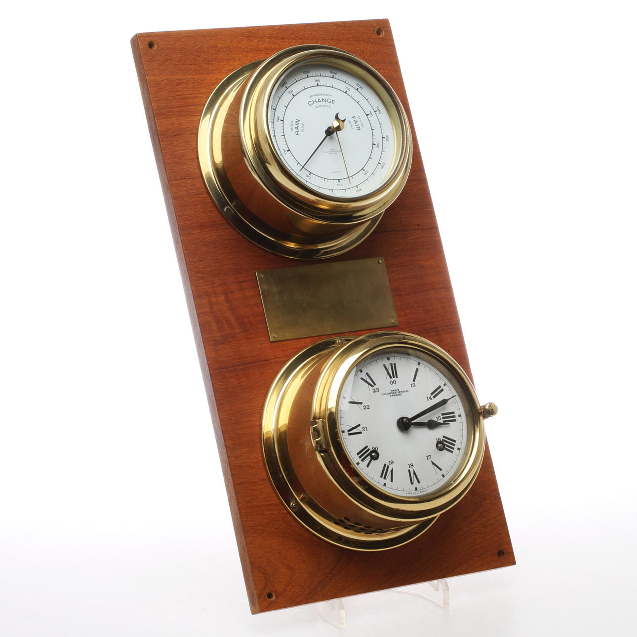 KLOCKA och BAROMETER, mässing, Wempe Chonometerwerke, Hamburg, 1900-talets andra hälft.
