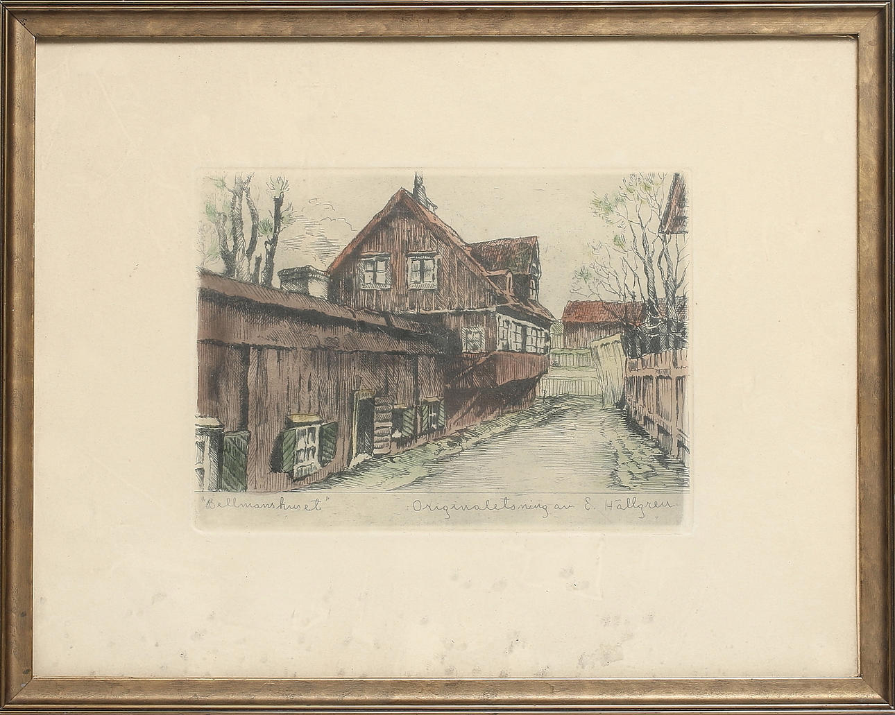 ERNST HÄLLGREN. "The Bellman House", etching. Signed.