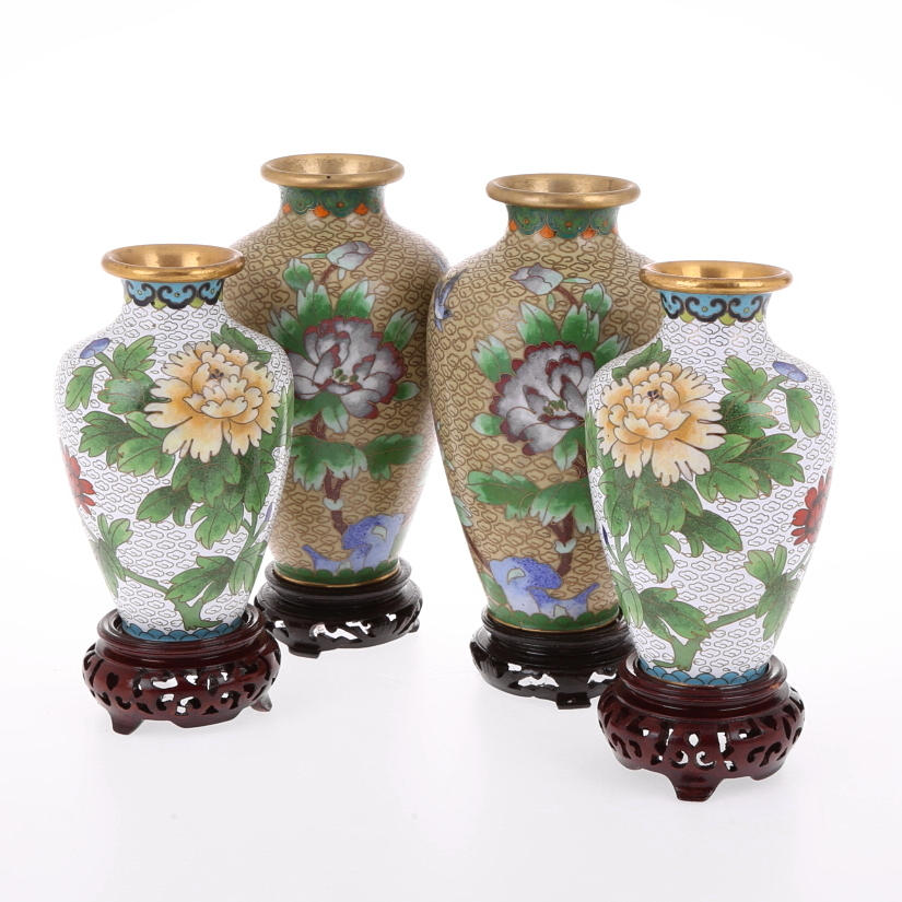 VASER 4 st, cloisonné, Kina, 1900-tal.