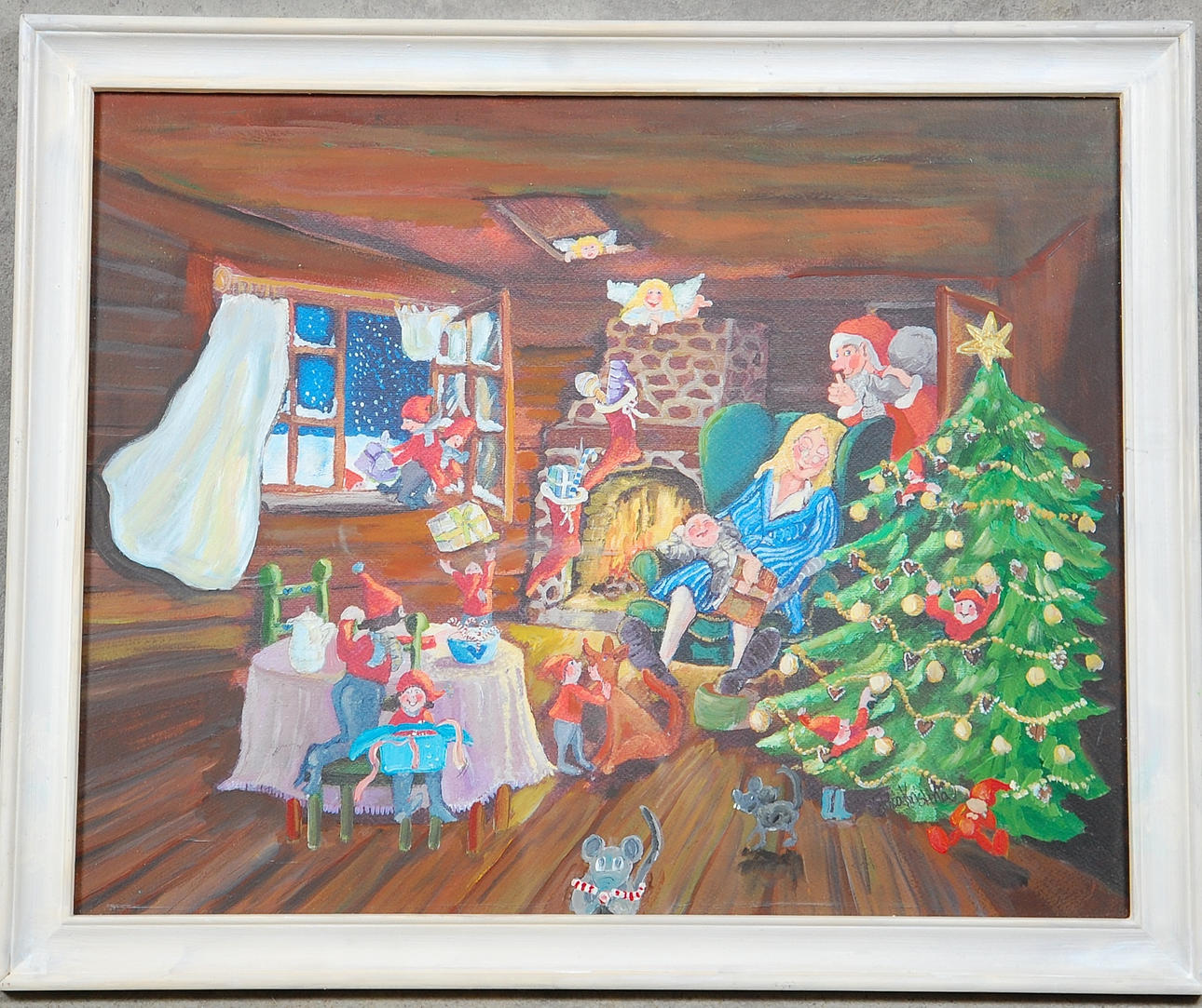 EBBA KRISTINA WINGÅRDH. blandteknik, " Jul i vårt Hus " signerad.