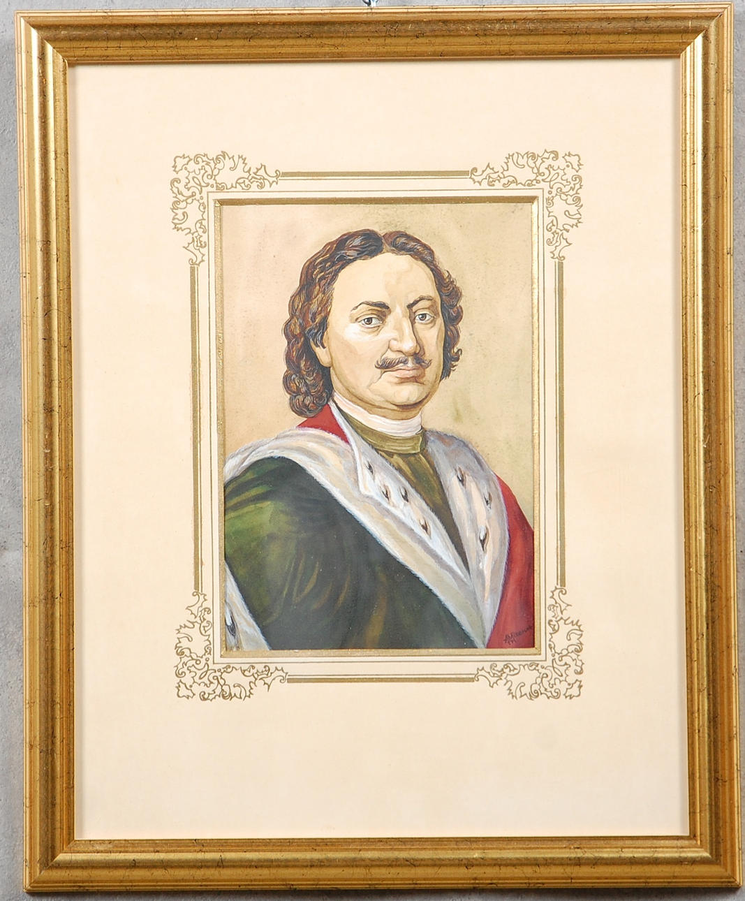 OIDENTIFIERAD KONSTNÄR. blandteknik " Rysk Tsar " otydligt signerad.