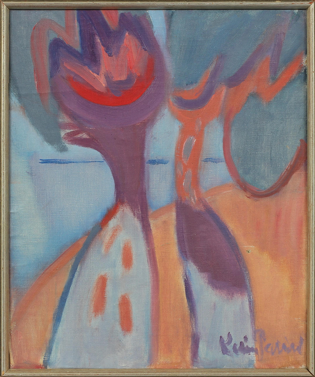 KARIN PARROW. Figurer vid medelhavet. Olja på duk, signerad.