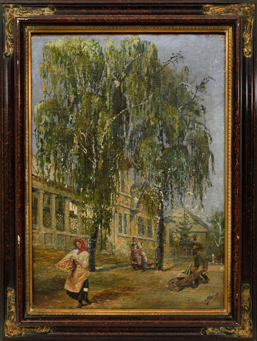 UNBEKANNTER KÜNSTLER. ”Kvinna med äppelkorg”, monogram, daterad 1924.