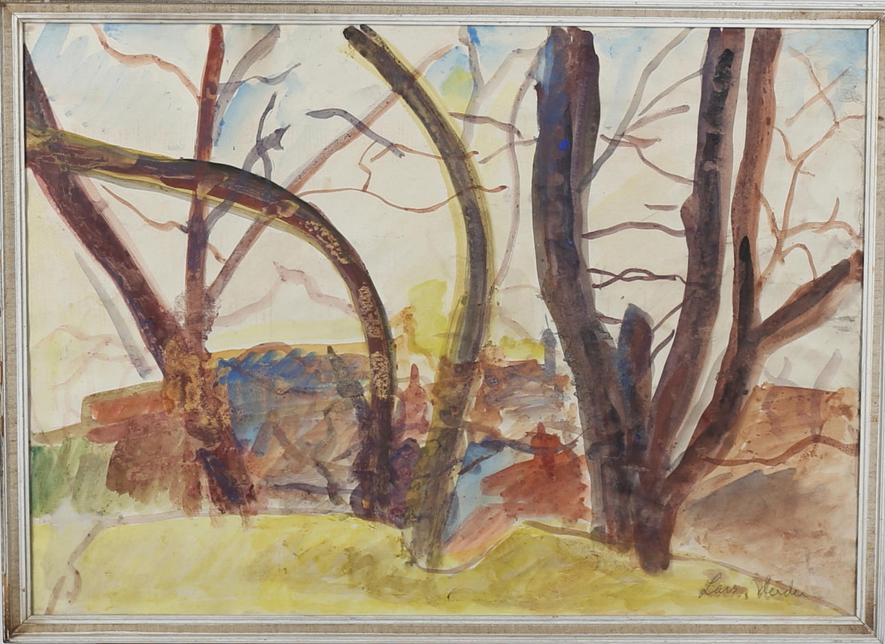 LARS HERDER. Akvarell, skogsglänta, signerad.