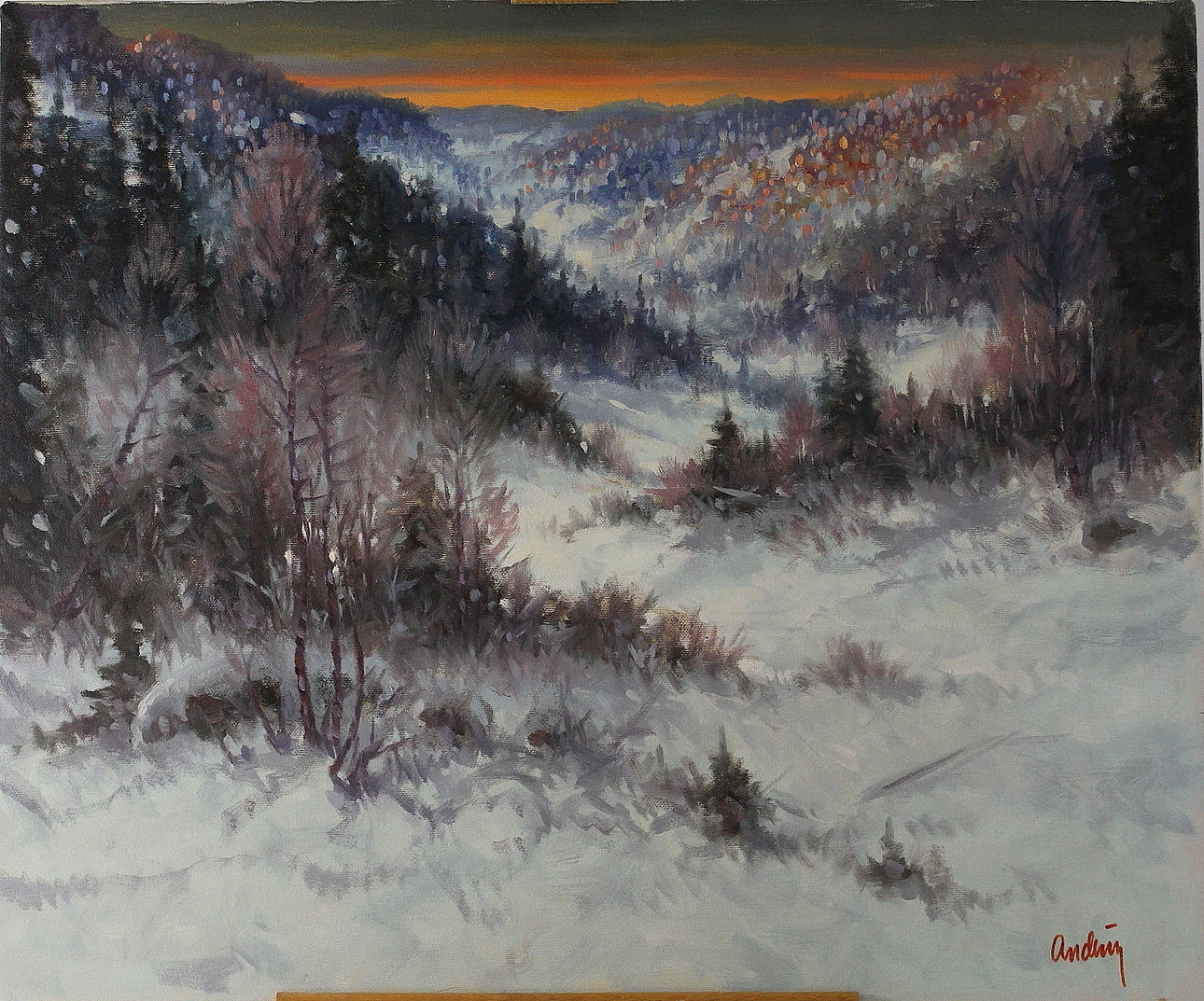BENGT ANDREN. olja på duk, "marsdag vid Grandalen" Fagerås, signerad.