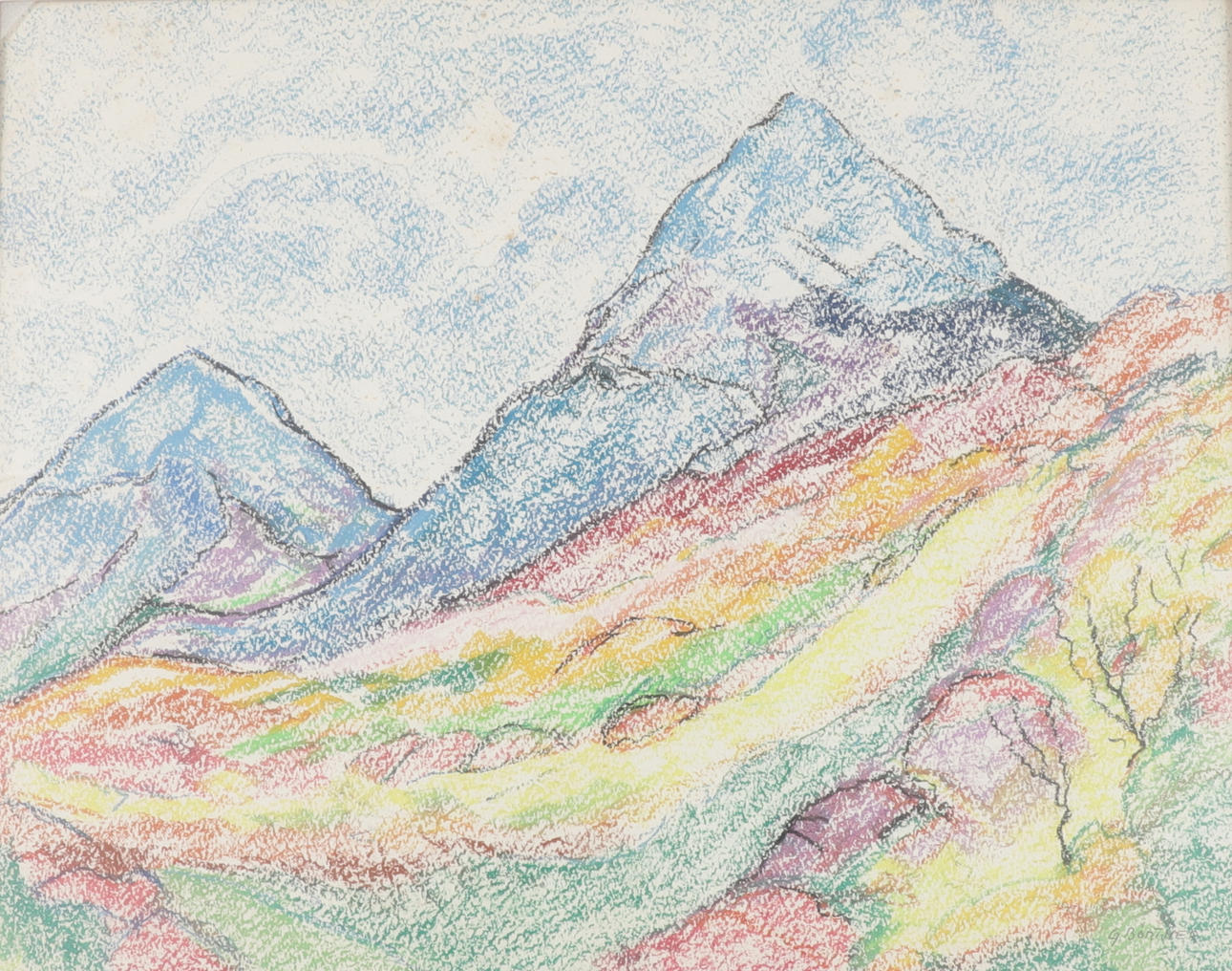 GUSTAV BÖRTNER. Mountain landscape, colored chalk, signed.