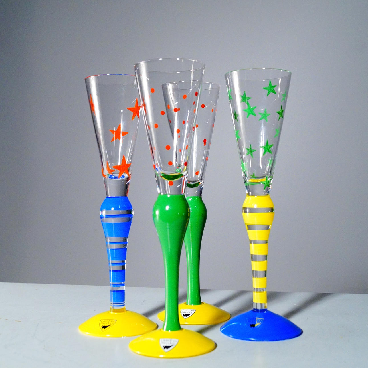 ANNE NILSSON. Snapsglas, 4st, "Clown", Orrefors.