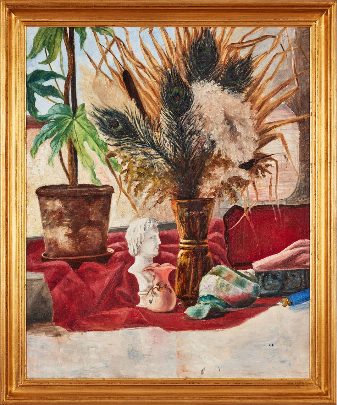 ATTRIBUTED TO ANNA BOBERG. Still life with peacock feathers and seashell.