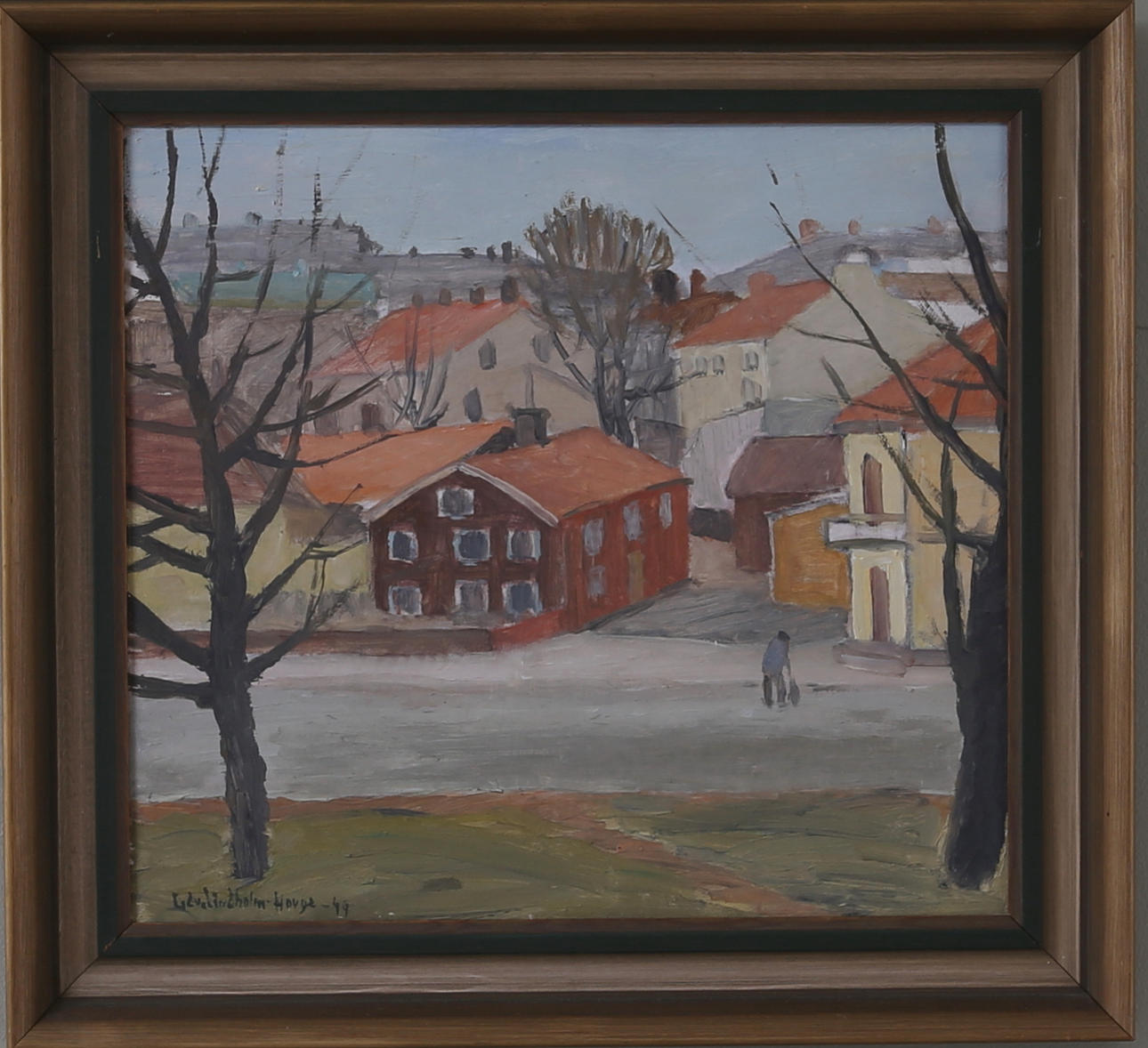 EDVIN LINDHOLM HOUGE. Stadsmotiv från Kalmar, olja på pannå, signerad samt daterad.