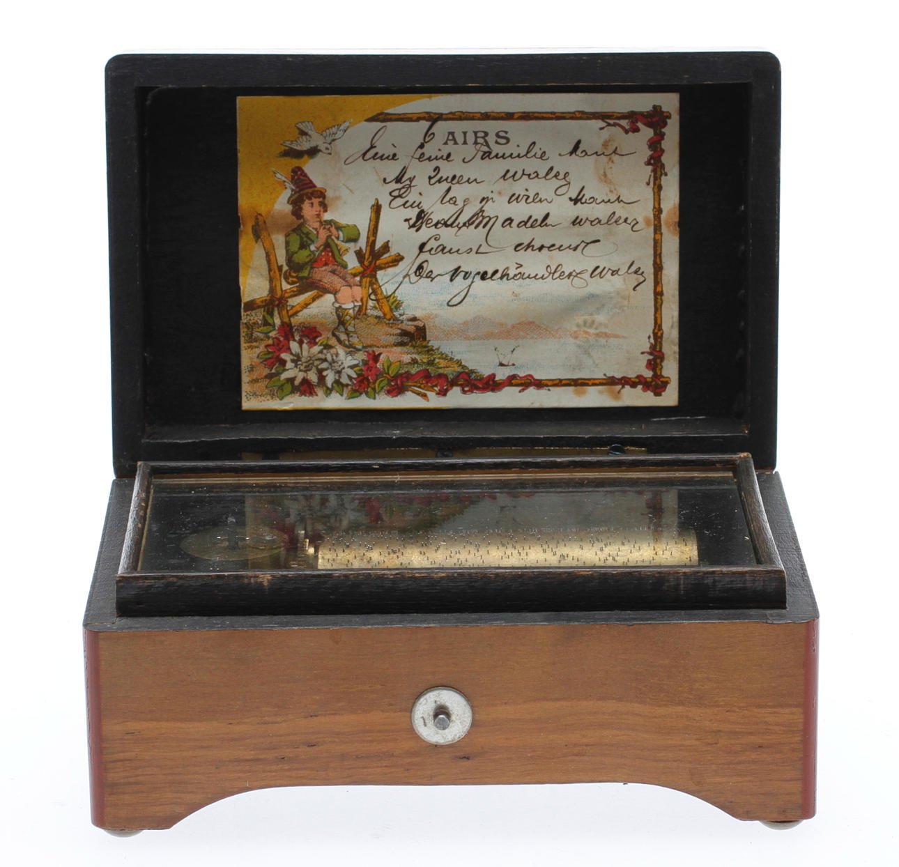 SPELDOSA, troligtvis Tyskland, träfanér, 1800/1900-tal.