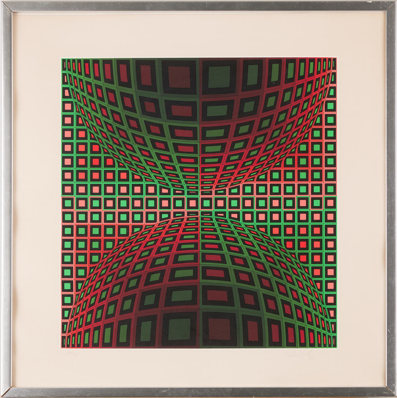 VICTOR VASARELY. Optical composition, signed and numbered 214/250, lithograph in colours.