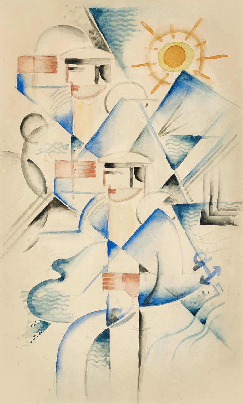 GÖSTA ADRIAN-NILSSON (Sweden, 1884-1965), Sailors, signed only with anchor, and dated -17, watercolour on paper.