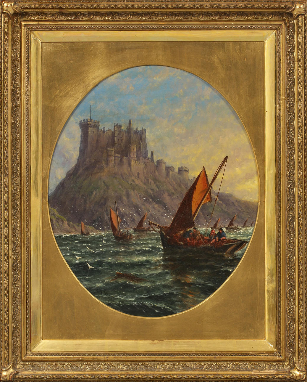 STUART HENRY BELL (1823-1896). Bamburgh castle, olja på duk, signerad.