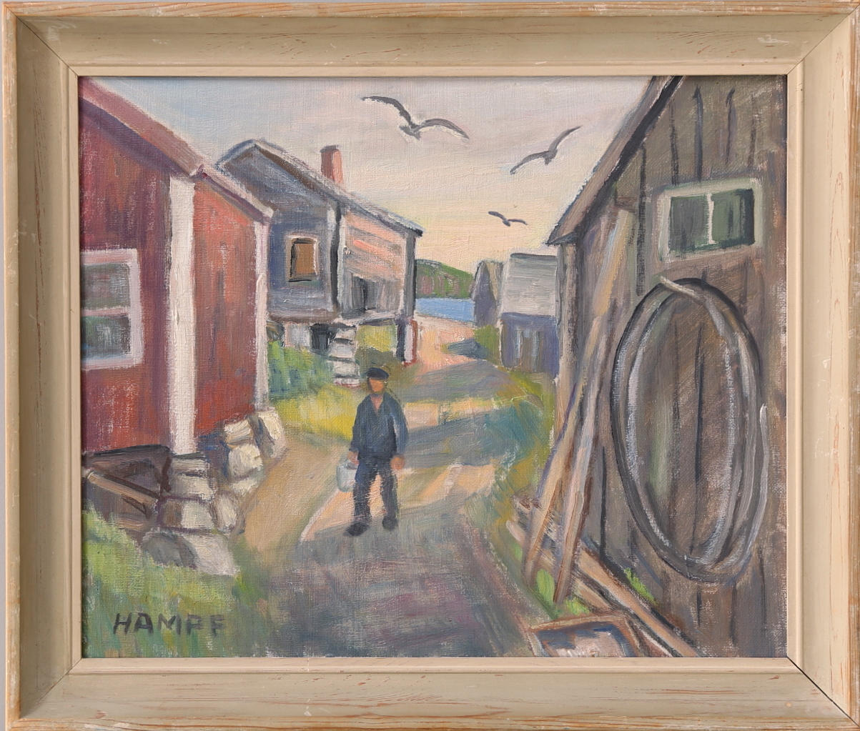 HAMPE SVANBERG. Olja på duk, "Prästhus fiskeläge", signerad.