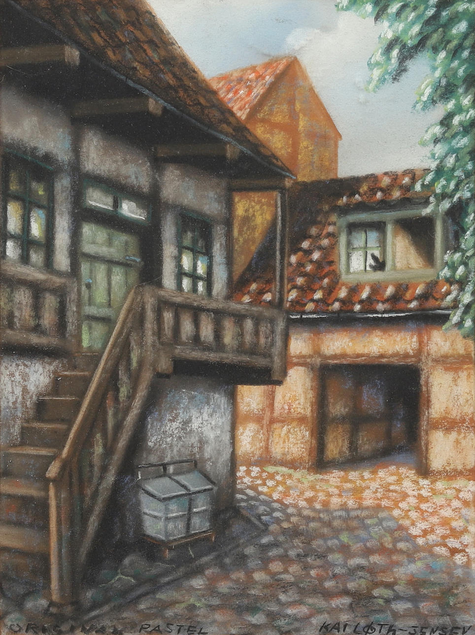 KAI LØTH-JENSEN (DANMARK, 1900-1969). Courtyard, pastel, signed.