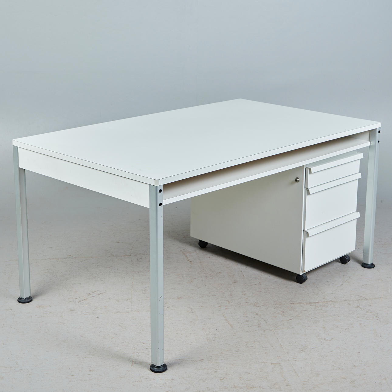 DIETER RAMS. Vitsö, desk/table and roll container, model '570/710', metal, material, laminated, 1960s (2).