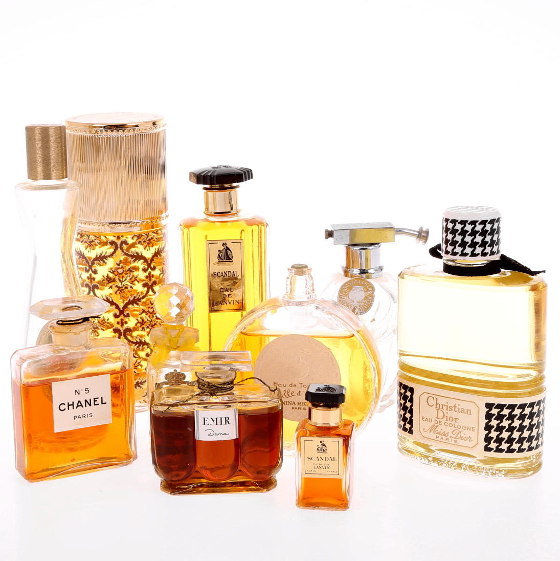 PARFYMFLAKONGER, 14 st, Chanel no 5, Dior, Lanvin, Nina Ricci m fl.