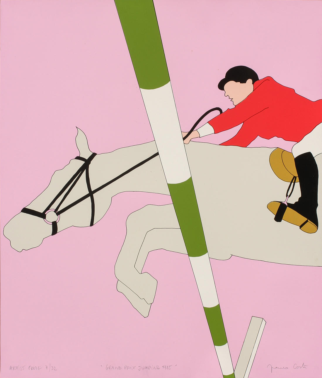 FRANCO COSTA. "Grand Prix jumping 1985", färglitografi, signerad och numrerad 7/32.