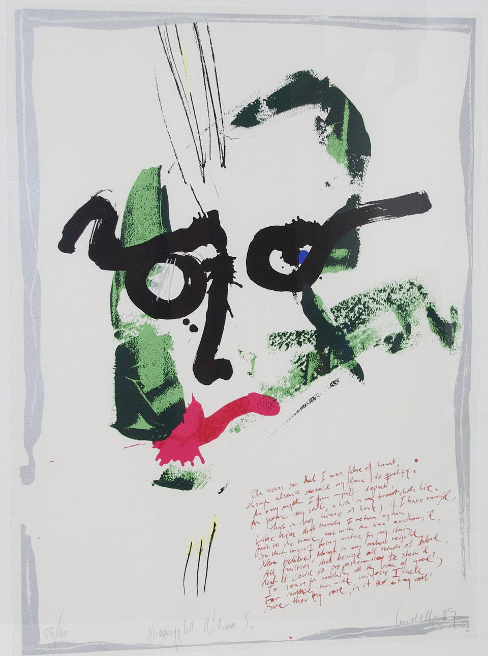 ULF LUNDELL. "Hommage till William S.", färglitografi, signerad Lundell -89.