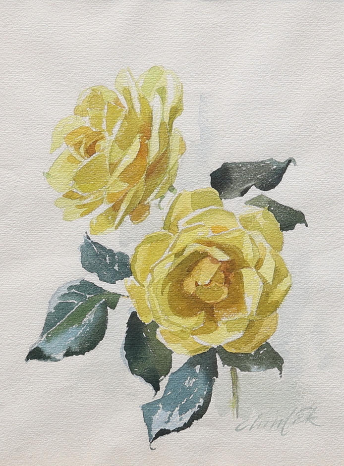 OIDENTIFIERAD KONSTNÄR. Aquarell, gelbe Rosen, signiert.