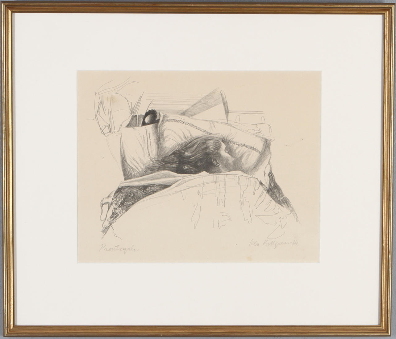 OLA BILLGREN. Kvinna i säng, litografi, provtryck, signerad och daterad -64.