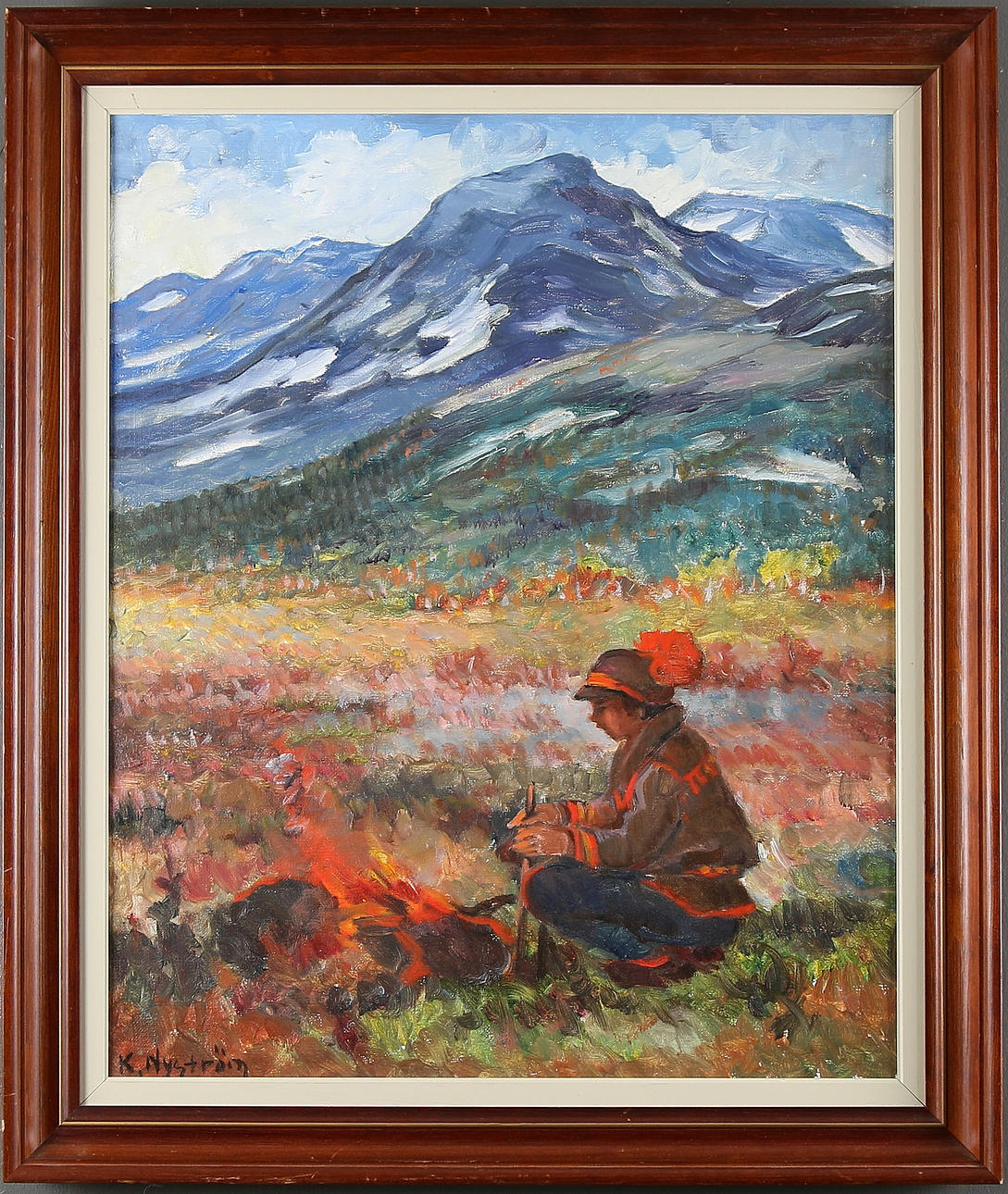 KURT NYSTRÖM. Same vid eld, olja på duk. Signerad.