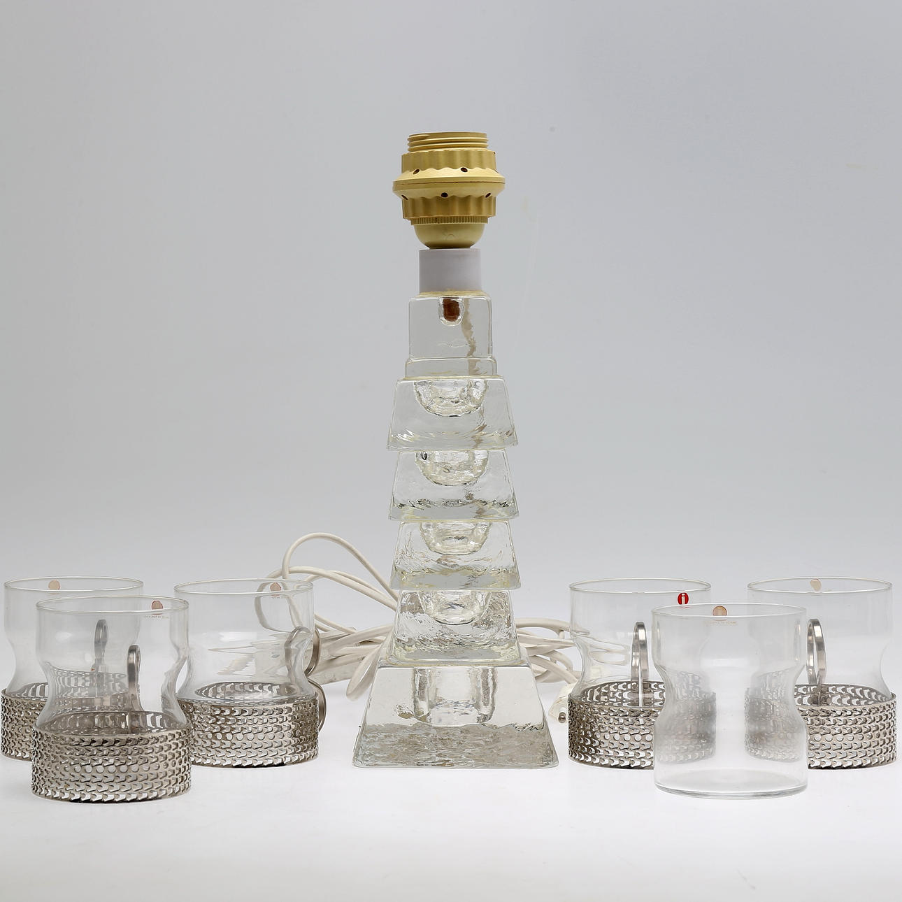 PARTI GLAS, 7 delar, bl, a 5 st, temuggar "Tsaikka" Timo Sarpaneva, Iittala.