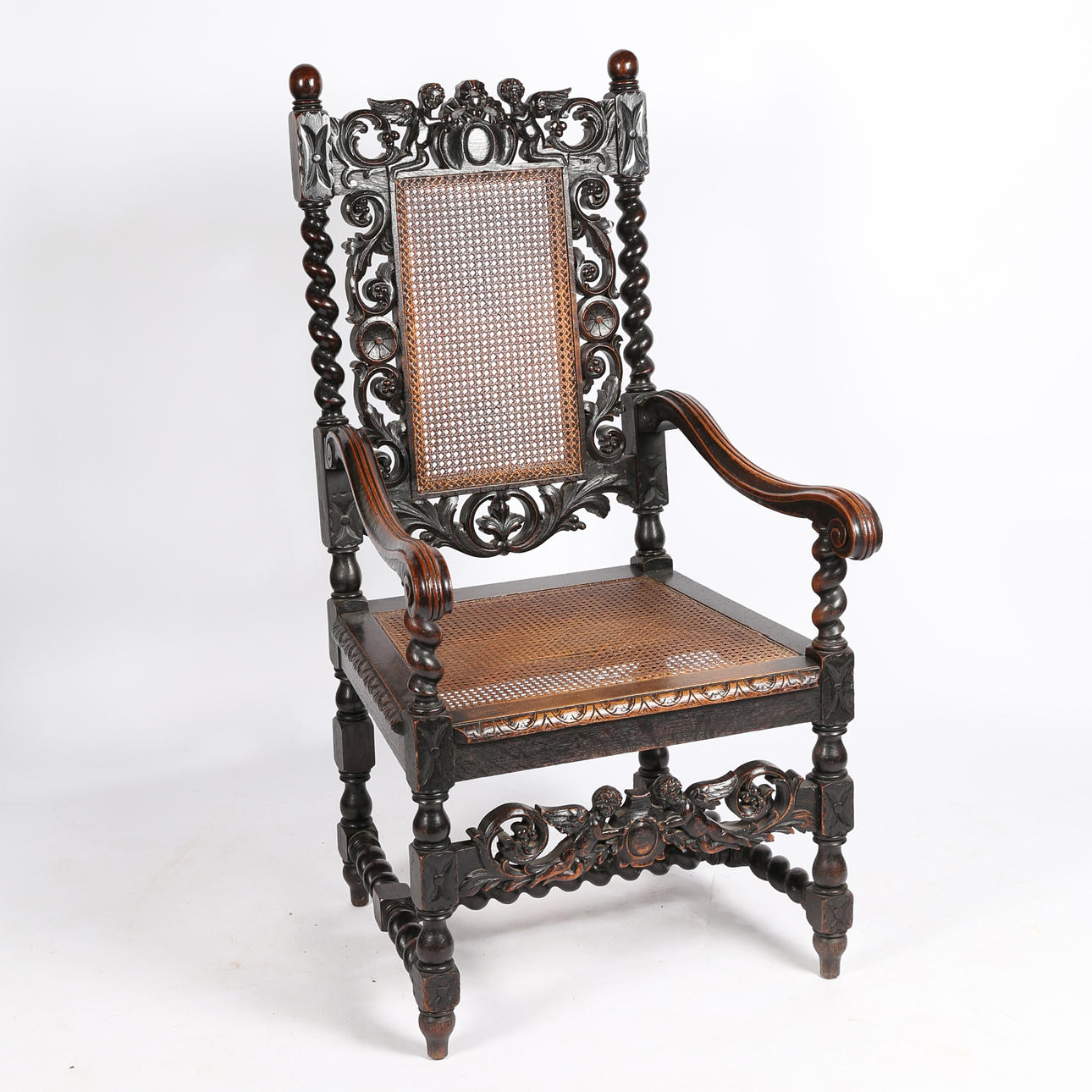 FÅTÖLJ, EKSNIDAD 1600-TALSSTIL.