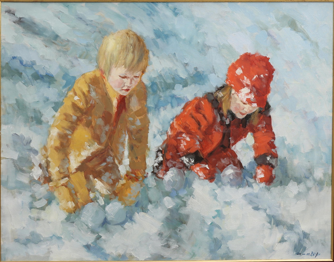 LOUIS VAN DER BEESEN. Lekande barn. Olja på duk, signerad.