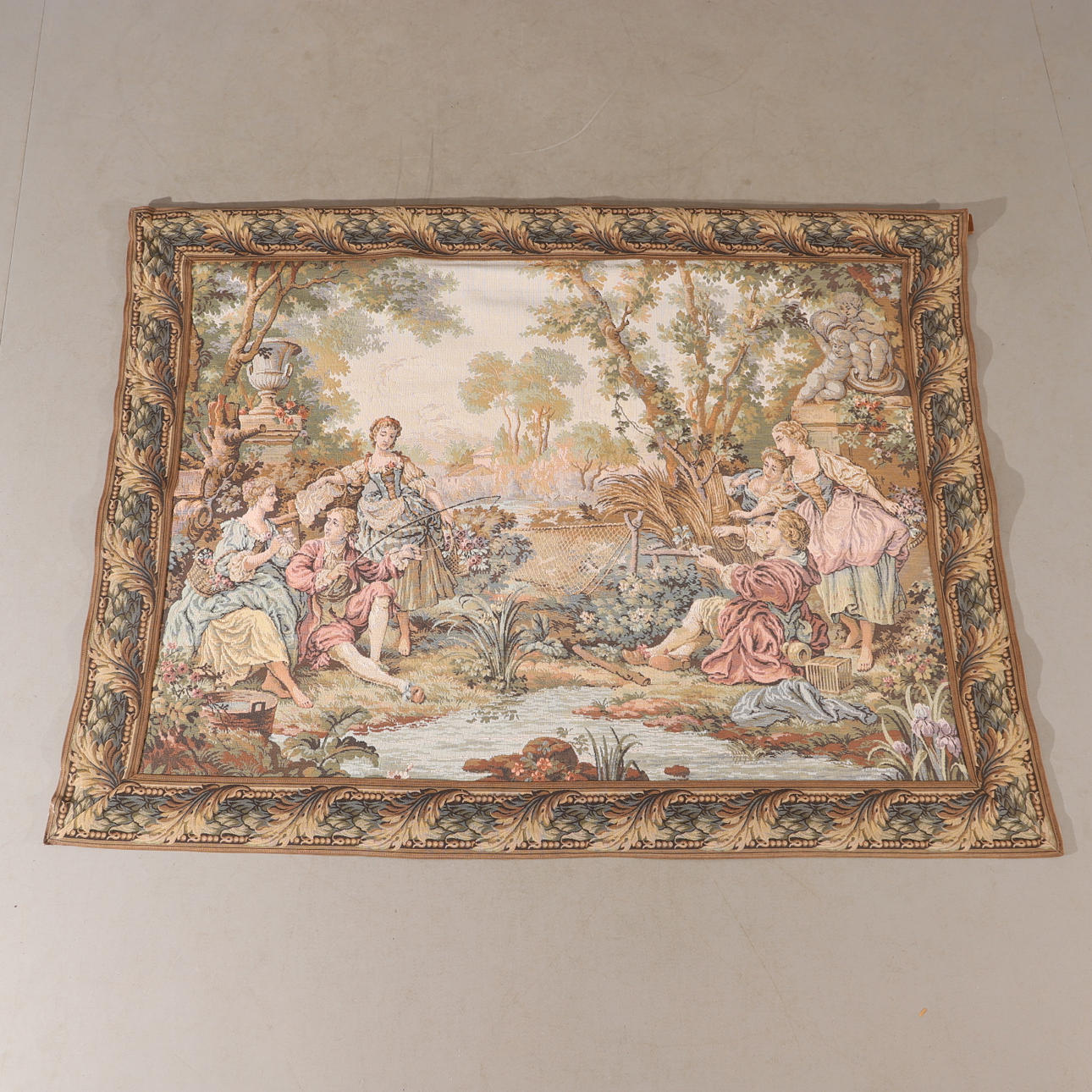 A tapestry, rococo style, lined and mounted with woven frame, 20th ...