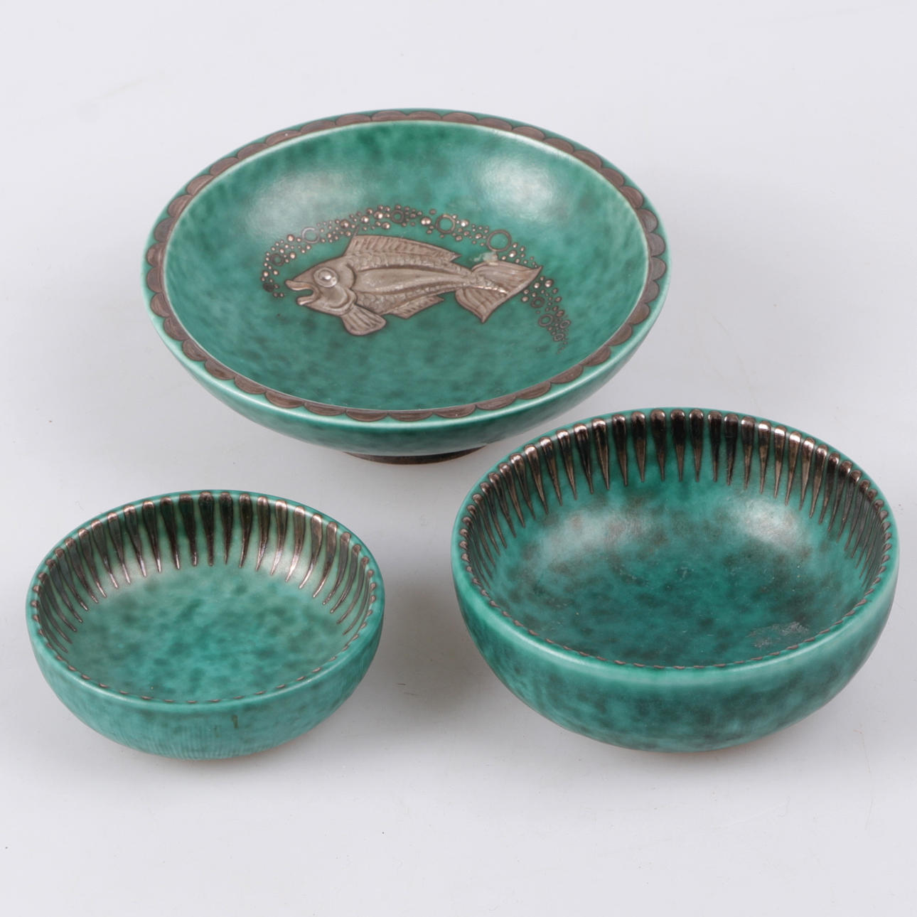 SKÅLAR, 3st. Stengods, "Argenta", Wilhelm Kåge, Gustavsberg.