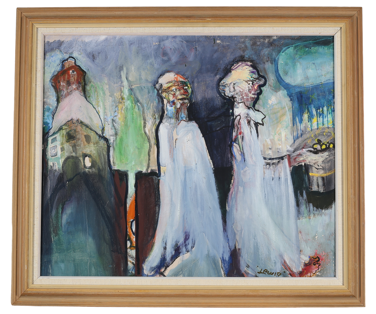 JOHN LEWIN. Acrylic on canvas, figurine scene, signed.