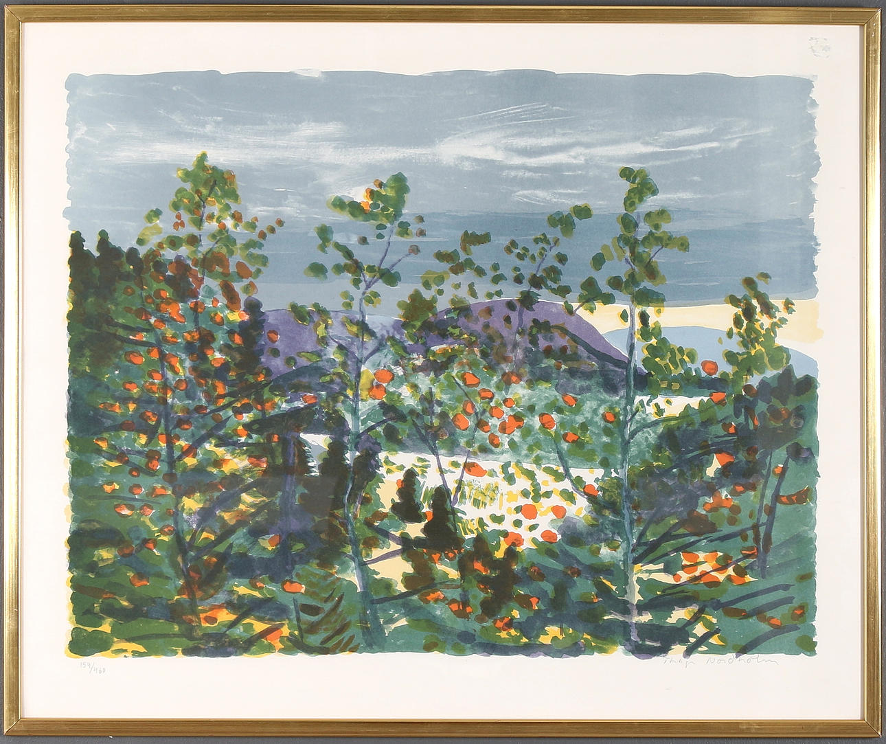 THAGE NORDHOLM. Landskapsvy, färglitografi. Signerad och numrerad 154/460.