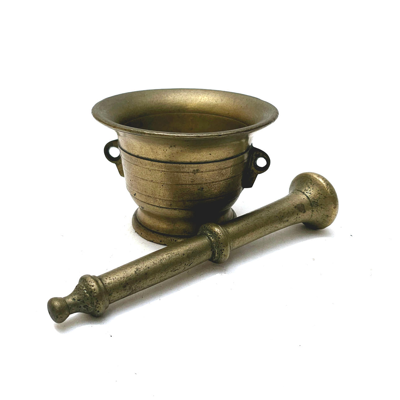 MORTERO CON MAZA EN BRONCE. SIGLO XIX.