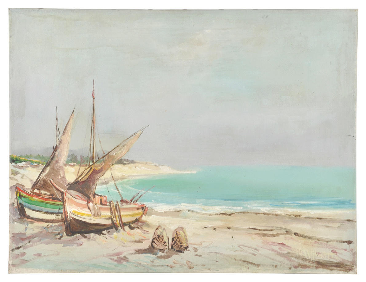 HORST SCHMITT. Kustremsa med båtar landade.