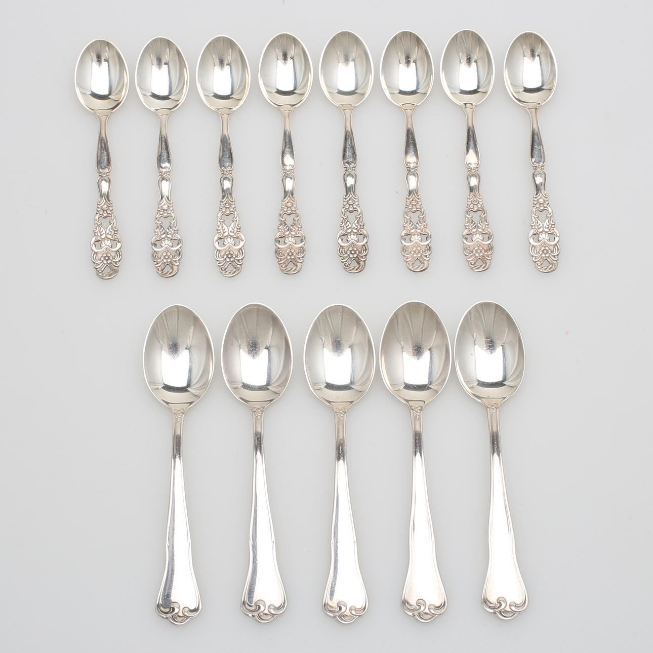 KAFFESKEDAR, 13 st, 2 modeller, silver, 127 gram.